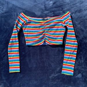 Rainbow Off-Shoulder long sleeve crop top